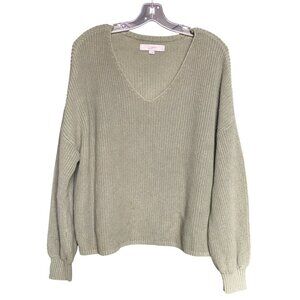 Loft Womens Sage Green Ribbed Knit V-Neck Sweater L